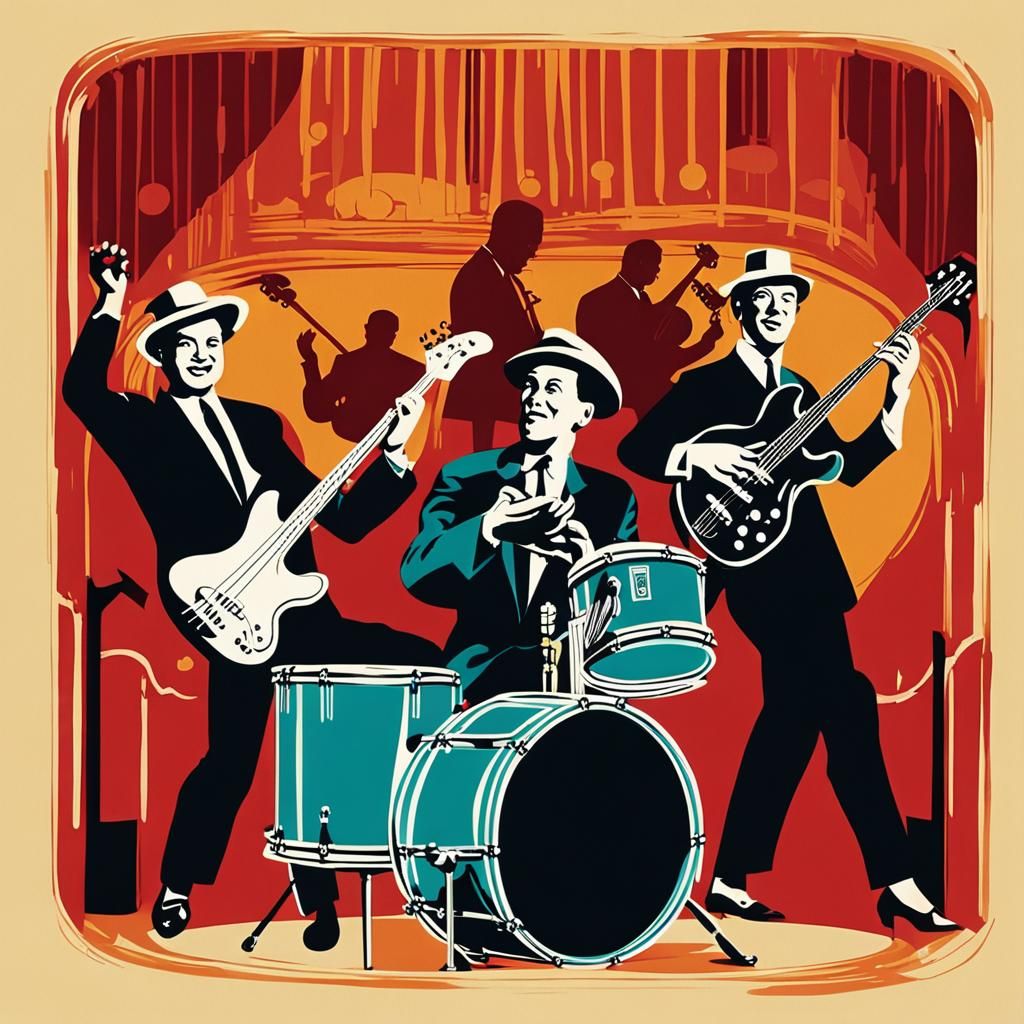 Dynamic 1955 Club Scene with Performing Band