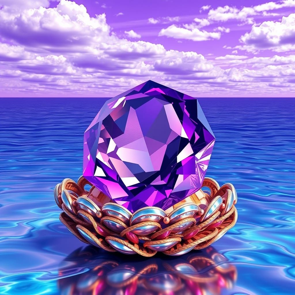 Surreal Abstraction of Amethyst and Abalone in Cyberpunk Sty...