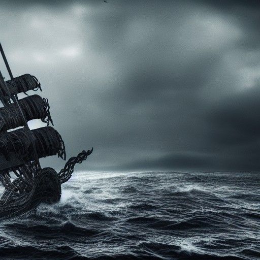 Kraken Attack on Pirate Ship in Dark Sea