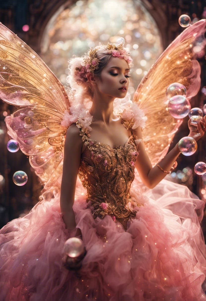 Celestial Fairy Playing with Bubbles in Fantasy Art Style