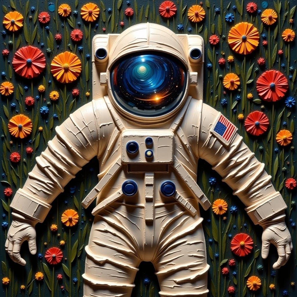 Astronaut in Flower Garden Reflecting the Universe