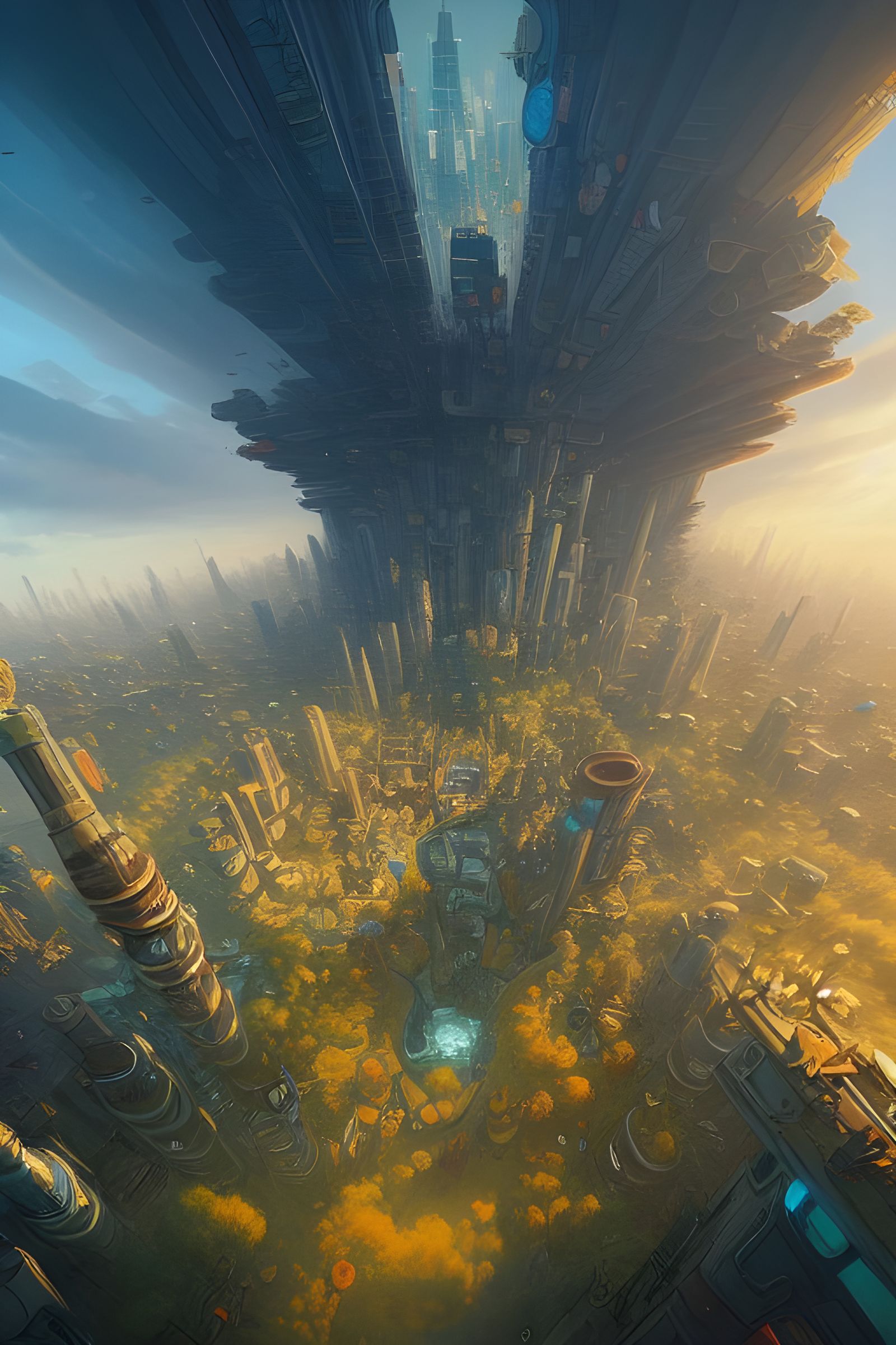 Furry Megacity Bird's-Eye View in Detailed Matte Painting St...
