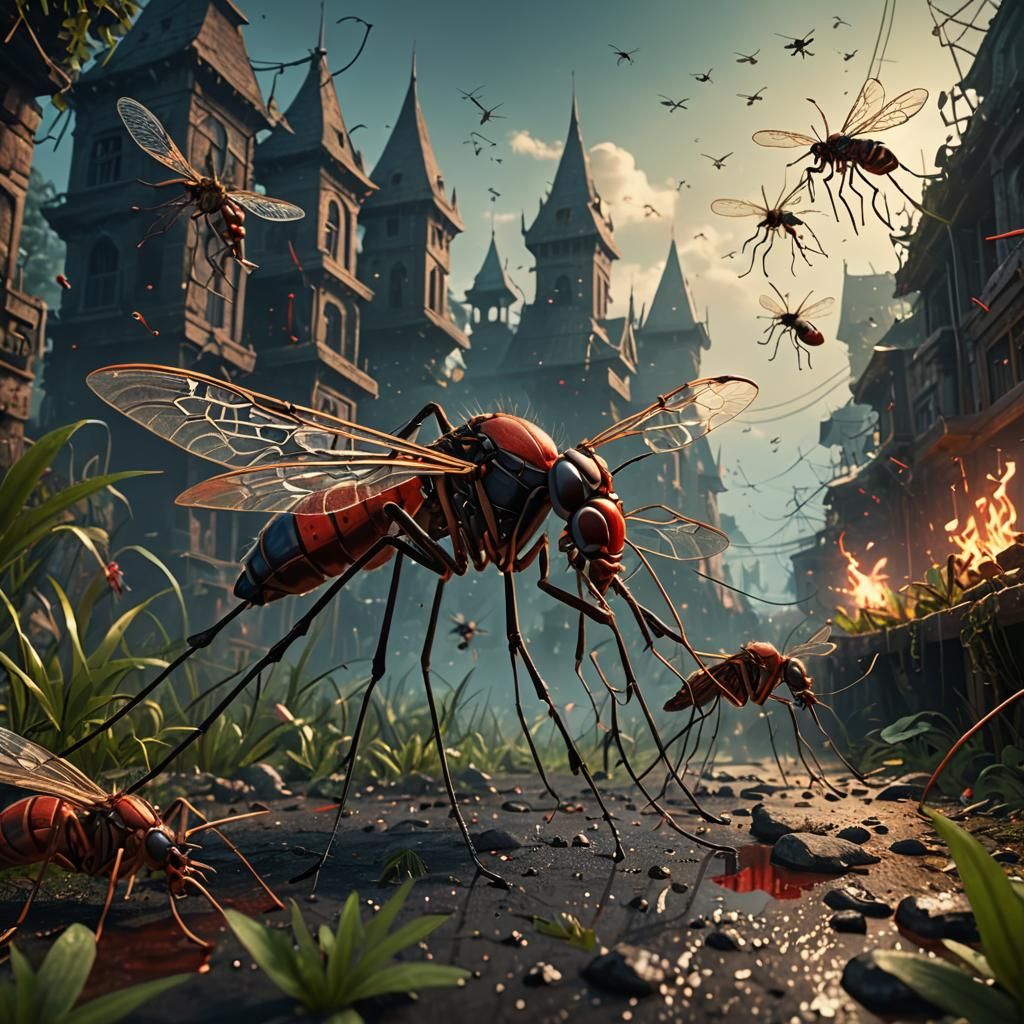 Bloodthirsty Mosquito Attack: Detailed Fantasy Art