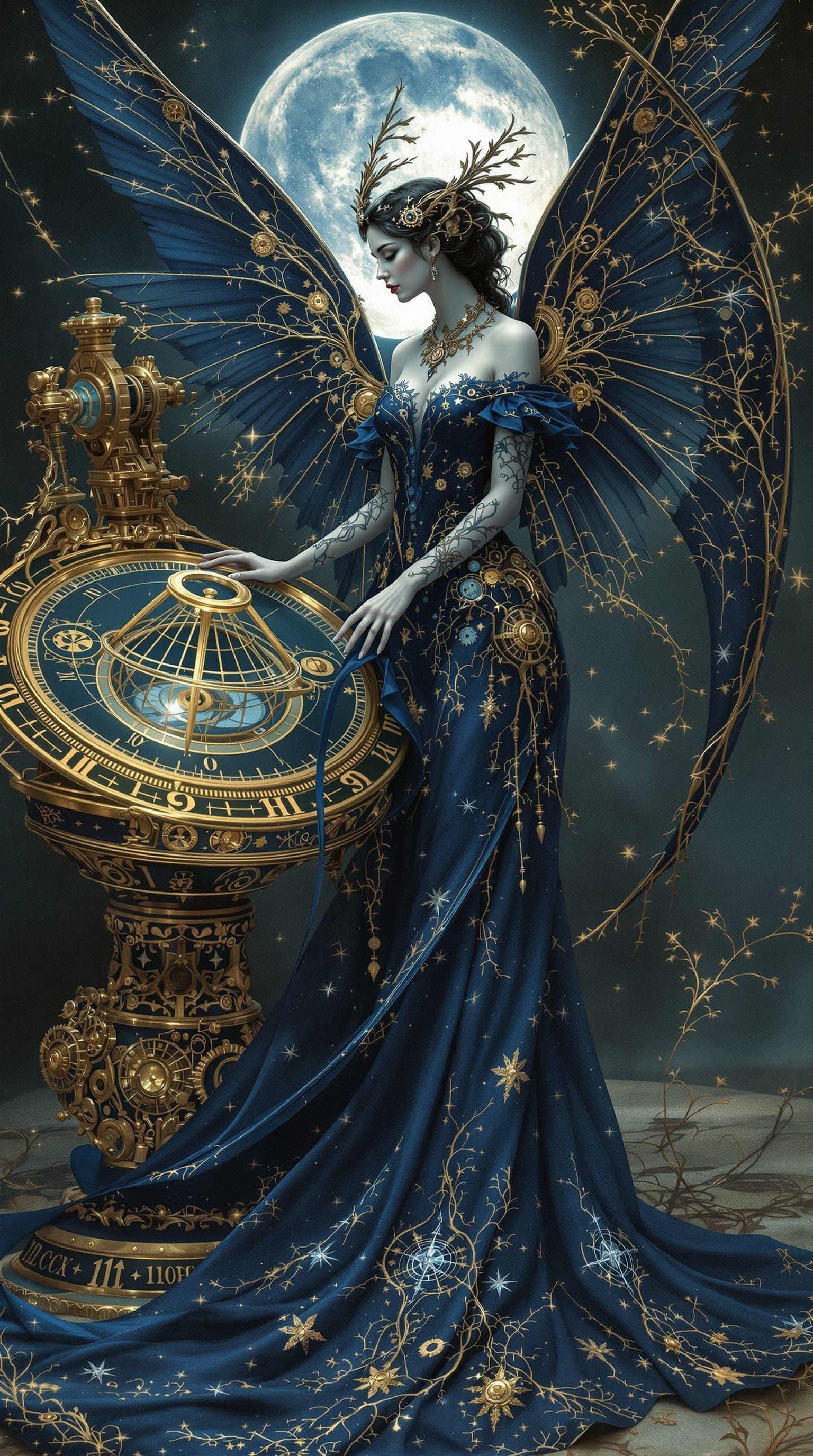 Ethereal Fae Princess with Clockwork Wings and Astrolabe