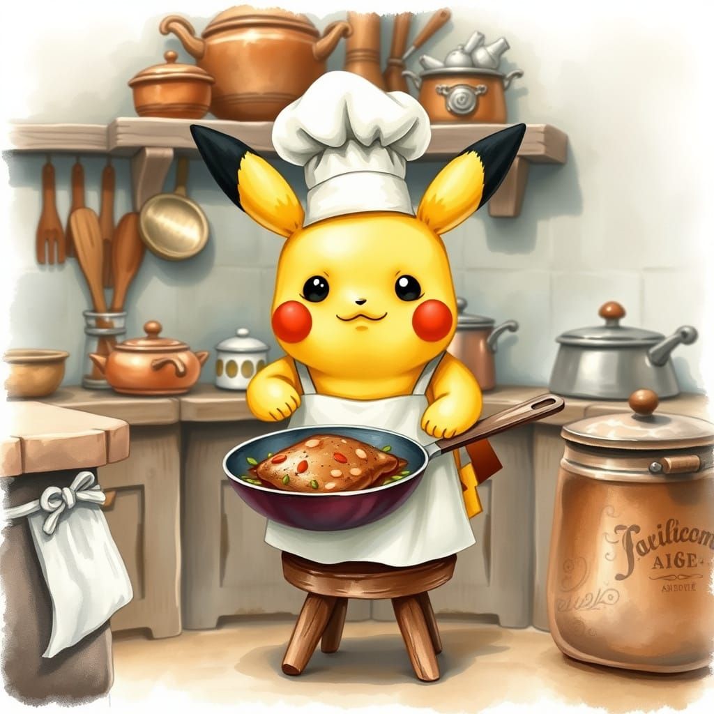 Pikachu in French Bistro Kitchen