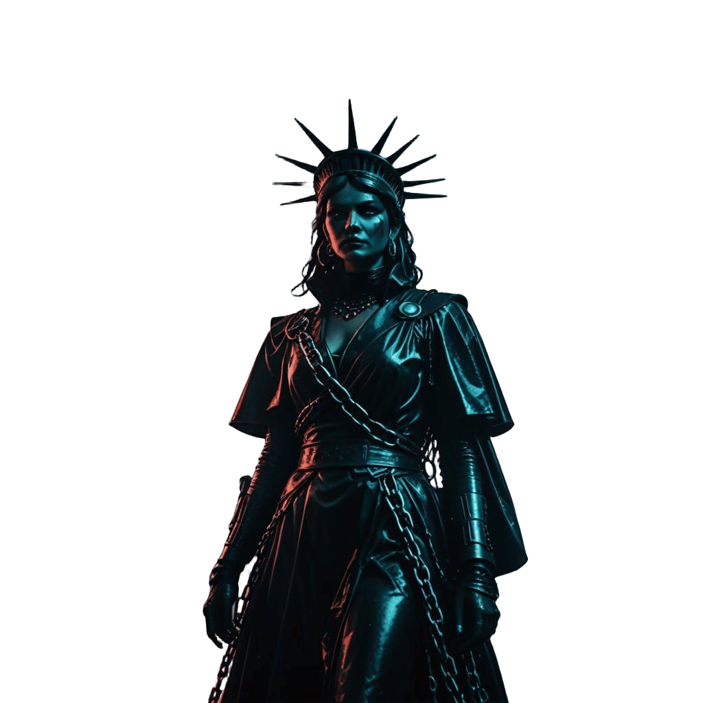 Cyberpunk Princess Liberty Enchained in Dark Neon