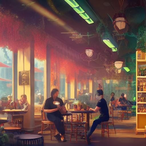 Boba Tea in Sunlit Cafe: Detailed Matte Painting