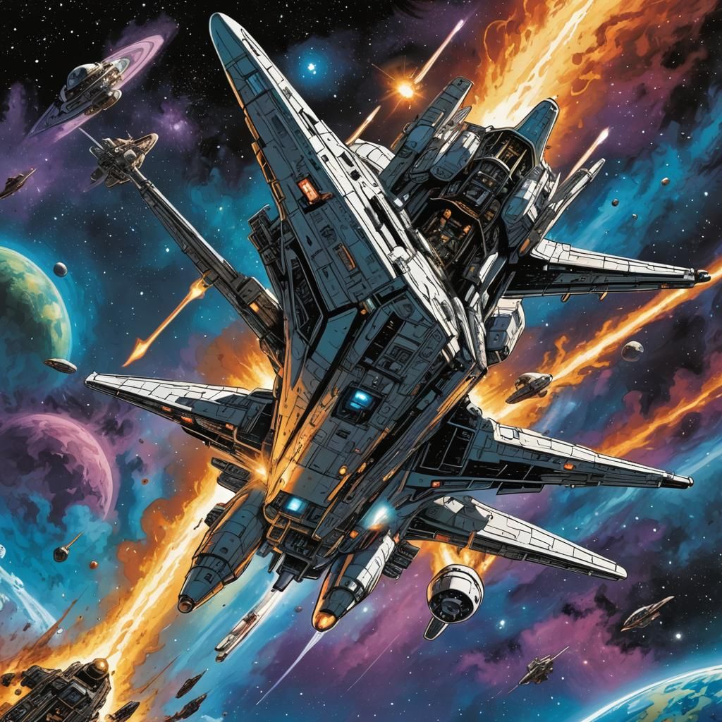 Iridescent Spacecraft in Neon Gas Station