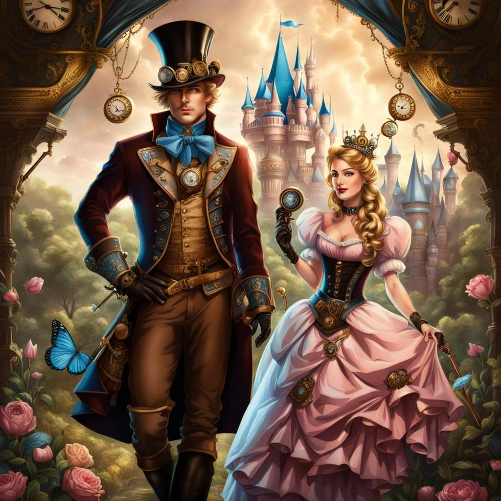 Steampunk Cinderella and Prince in Wonderland