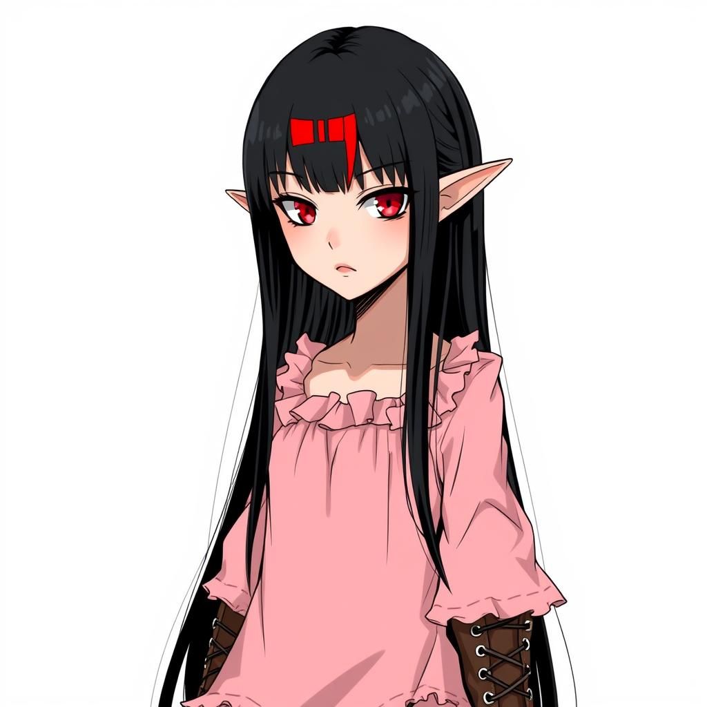 Anime Girl with Red Eyes and Elf Ears