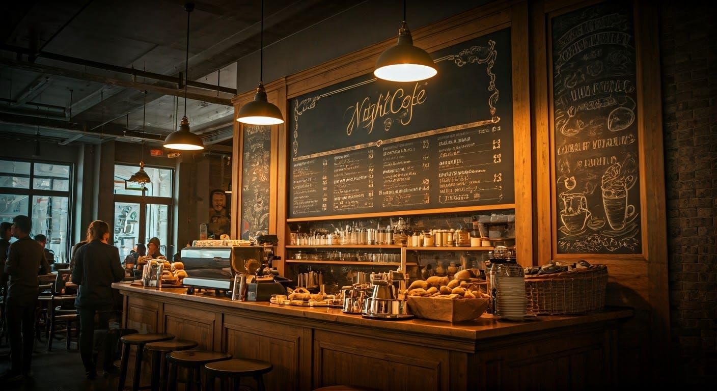 Cinematic Cafe Scene in HDR with Elegant Lighting and Vintag...