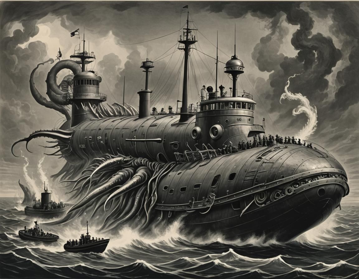 Nautilus Submarine Attacked by Giant Squid
