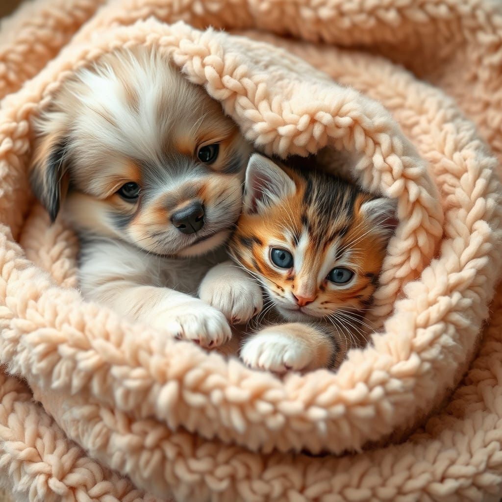 Snuggly Friends Wrapped in a Cozy Blanket