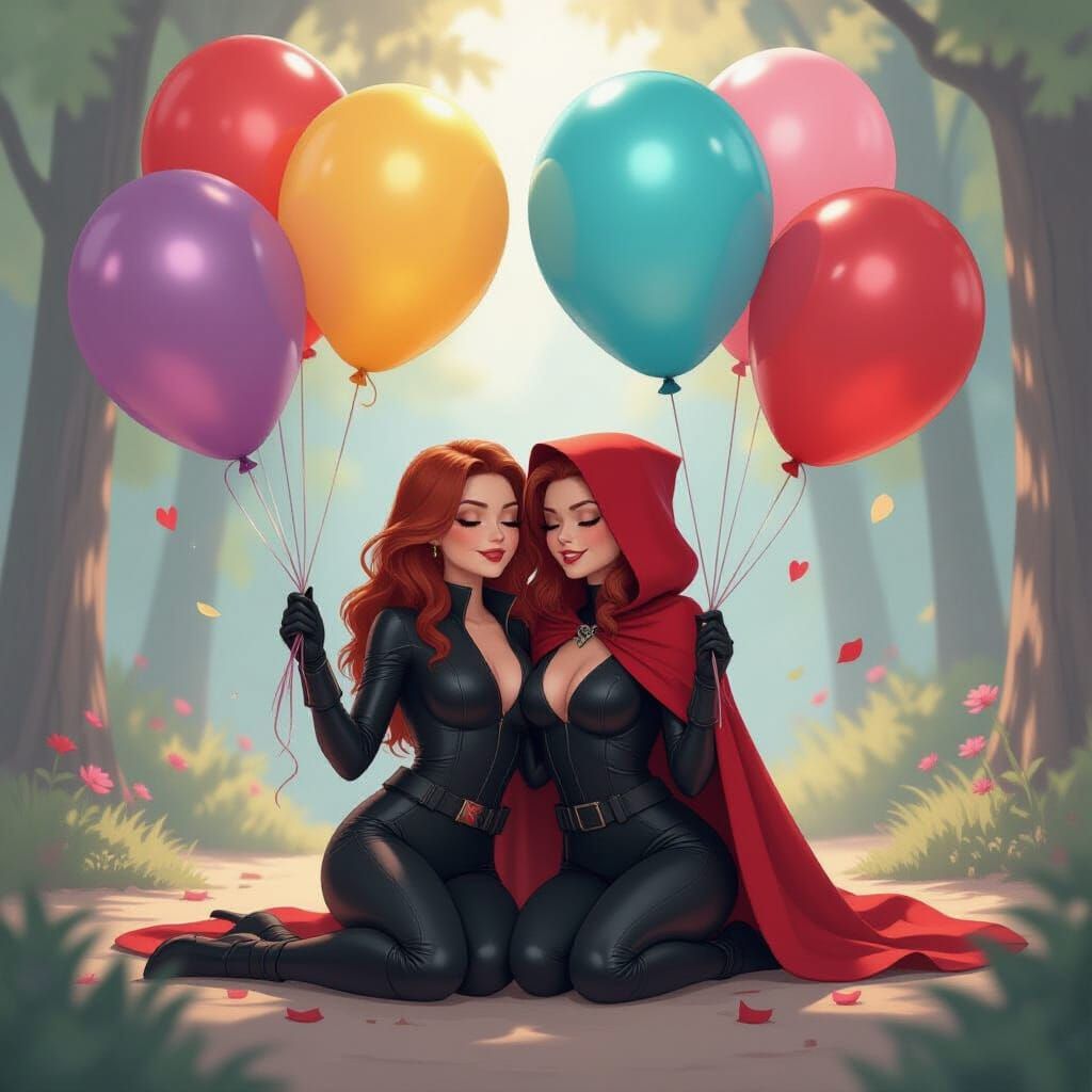 Black Widow and Scarlet Witch with Party Balloons