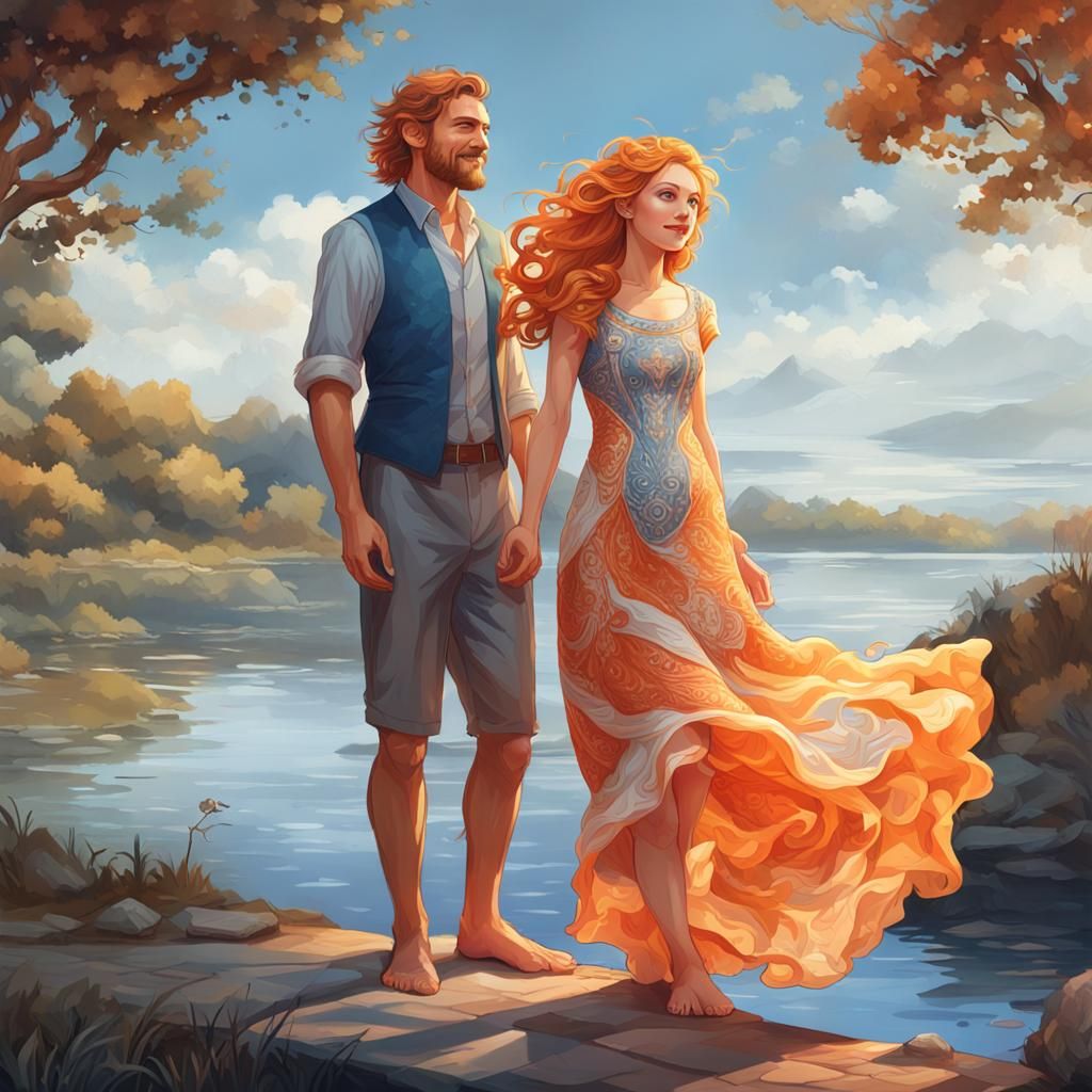 Hyperreal Portrait of a Couple by a Lake