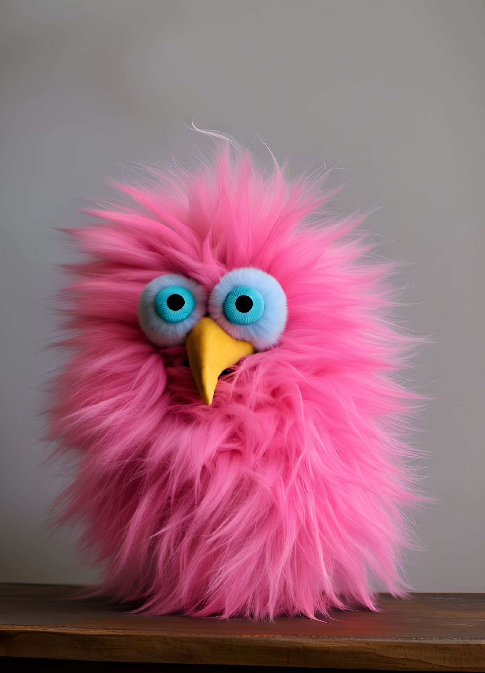 Pink Monster Bird Puppet in Wes Anderson Style