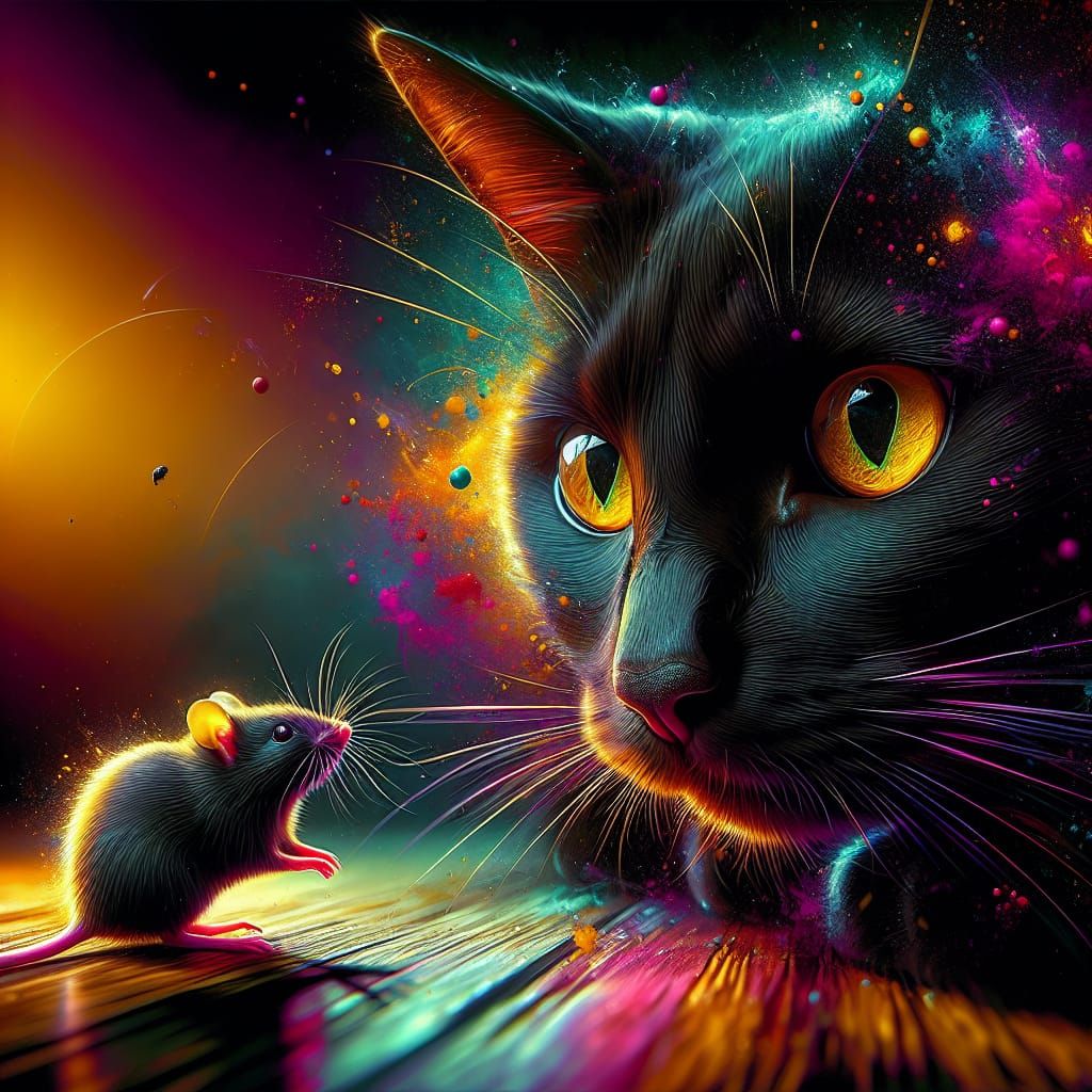 Beautiful black cat playing with a cute mouse 🐈‍⬛🐭