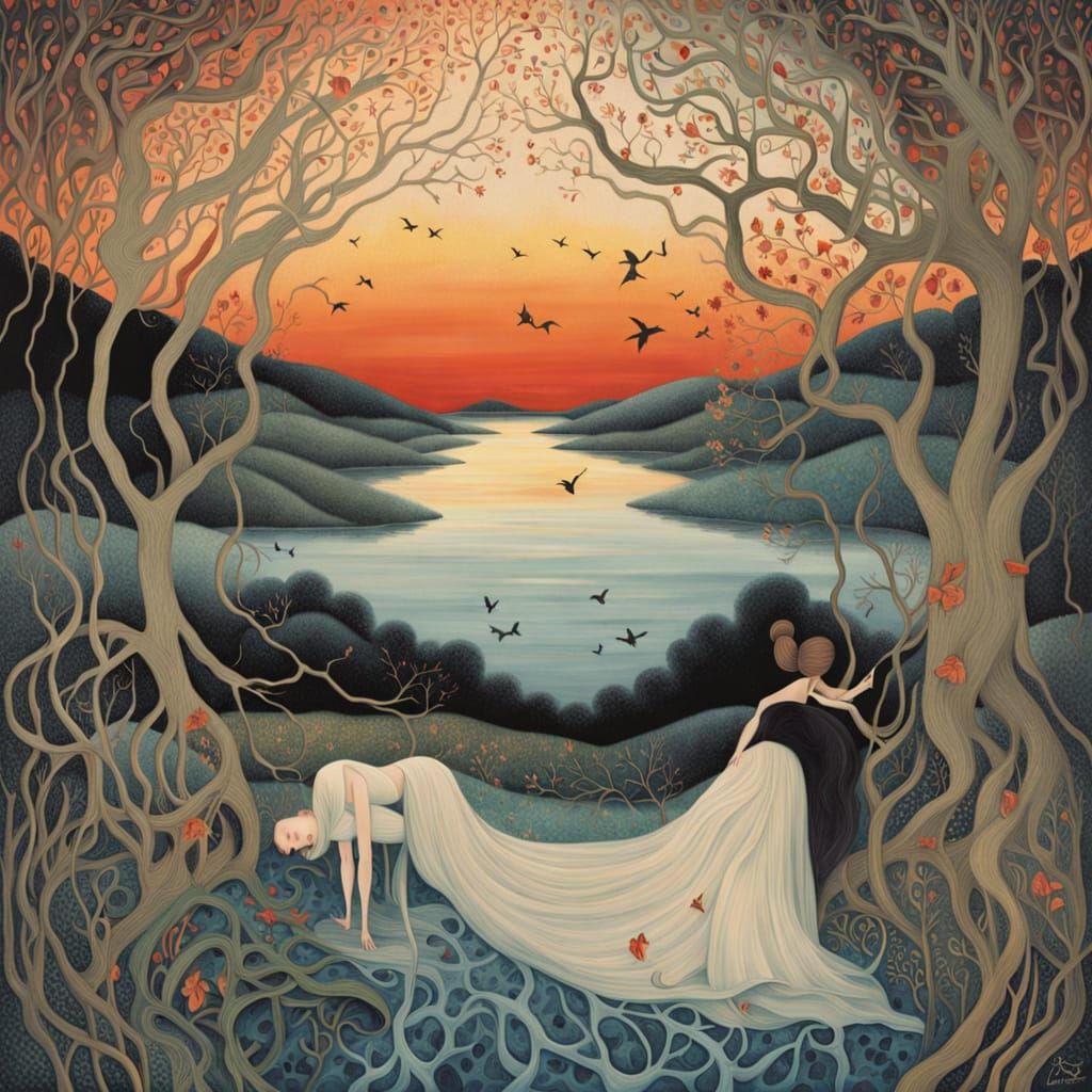 Surreal Bio Art Collage of Glowing Creatures in Dreamlike El...