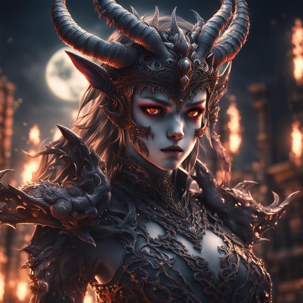 Hyperrealistic Anime Demon Woman in HDR