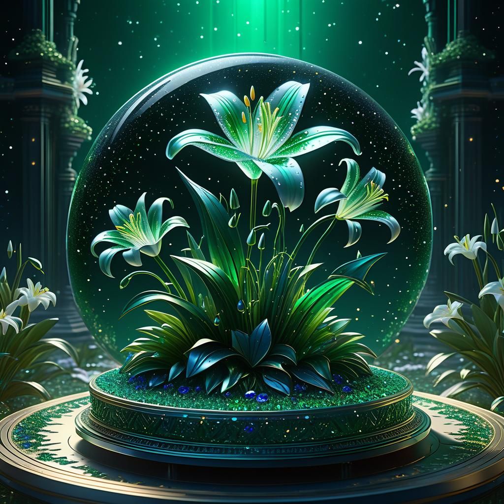 Emerald and Sapphire Lilies in Detailed Matte Painting