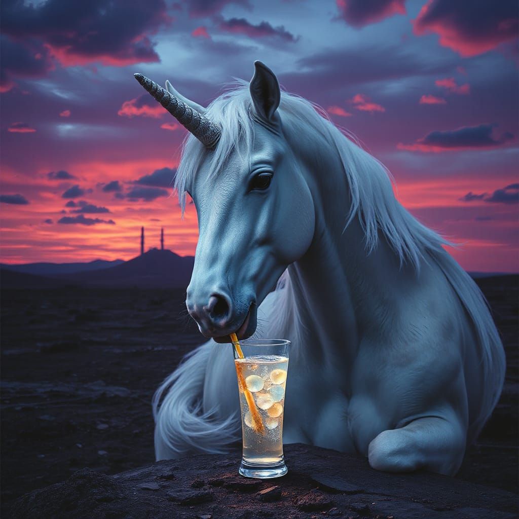 Unicorn Sips Bubble Tea in Desolate Post-Apocalyptic Landsca...