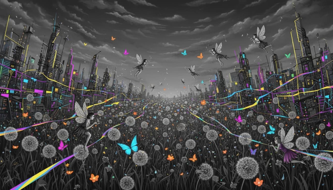 Dark Fairy Meadow Dreamscape: Abstract Art Style