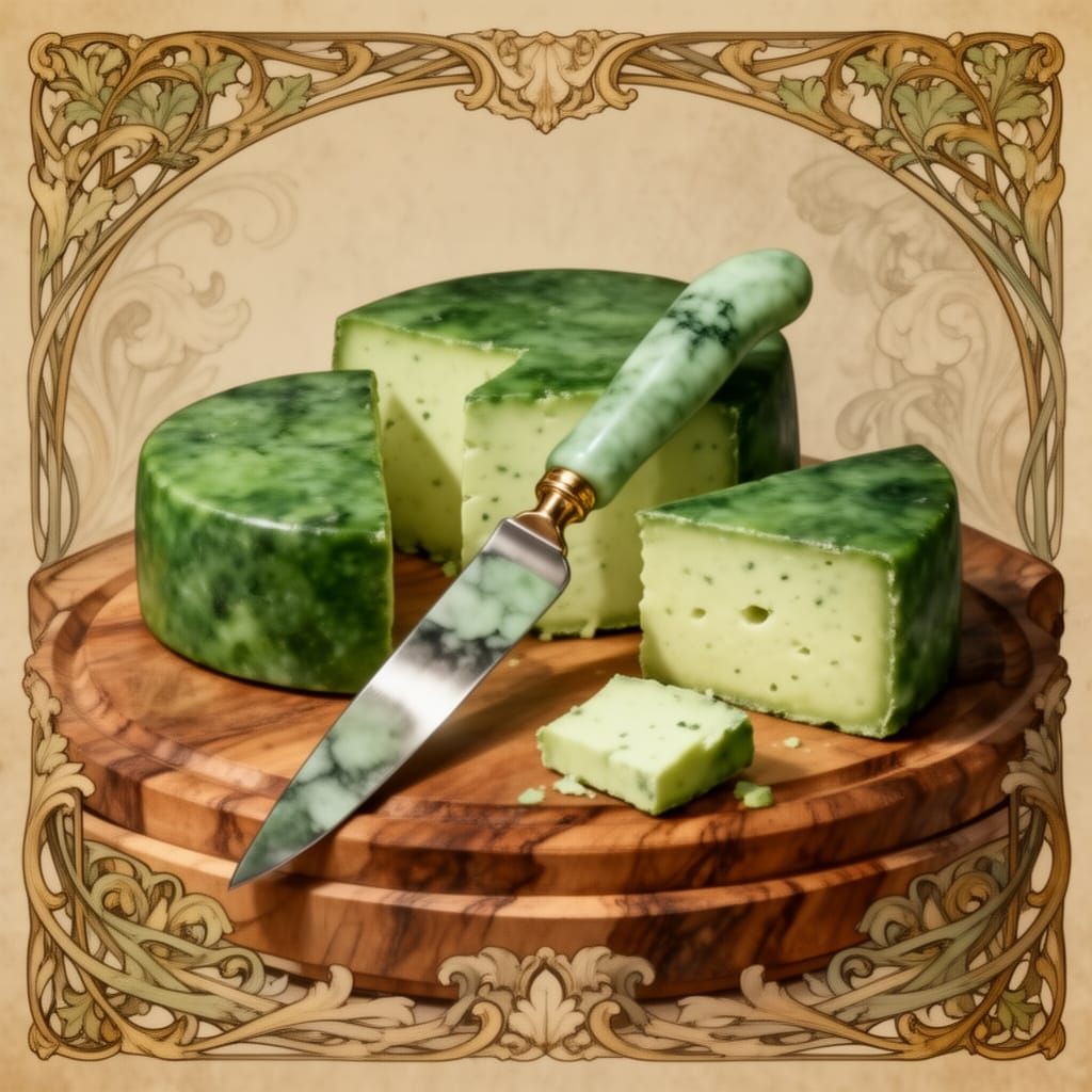 Art Nouveau Green Cheeses on a Cheese Board