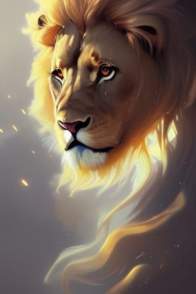Winged Lion Portrait in Hyperdetailed Fantasy Art