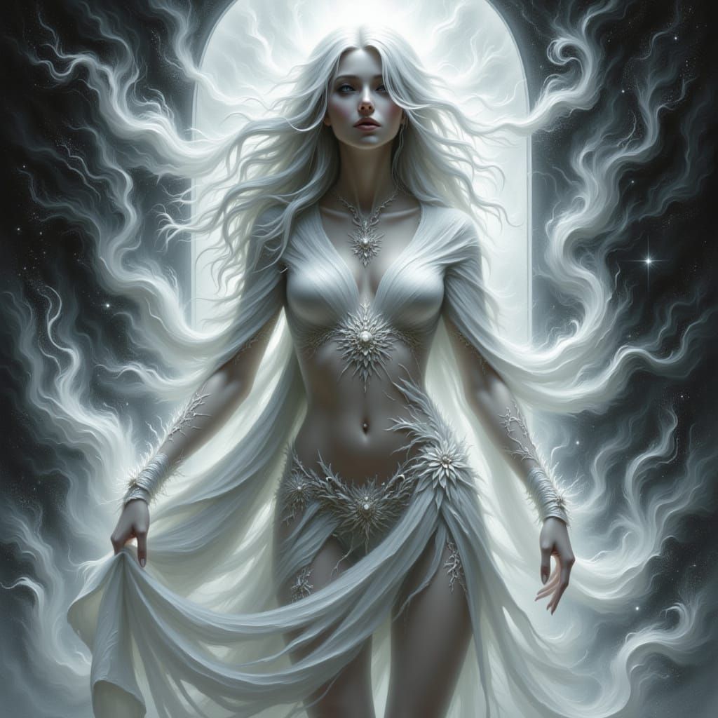 Ethereal Goddess Portrait in Shadowed Starlight