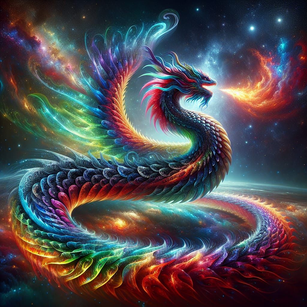 Rainbow Cosmic Serpent in Aurora Borealis