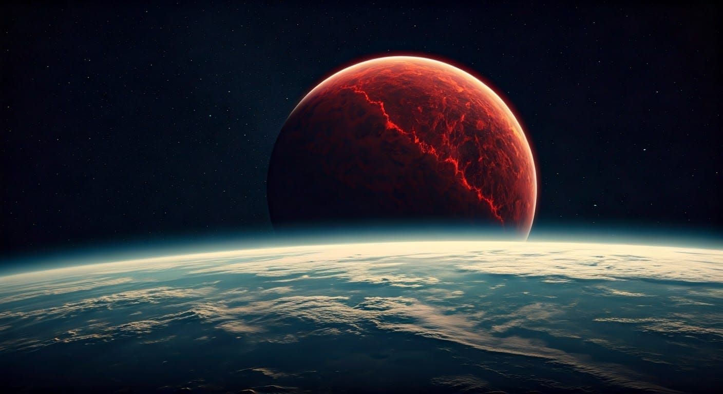 A Red Planet Descends Upon the Earthly Horizon