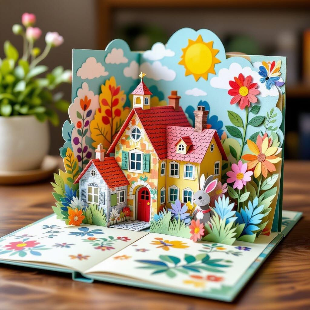 Colorful Pop-Up Book Illustration