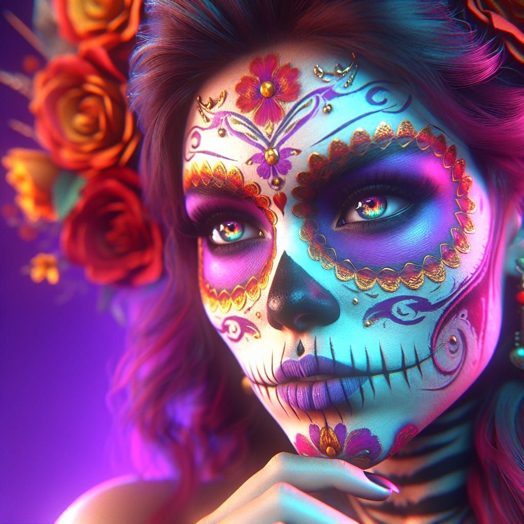 Day of the Dead Woman in Detailed Matte Painting