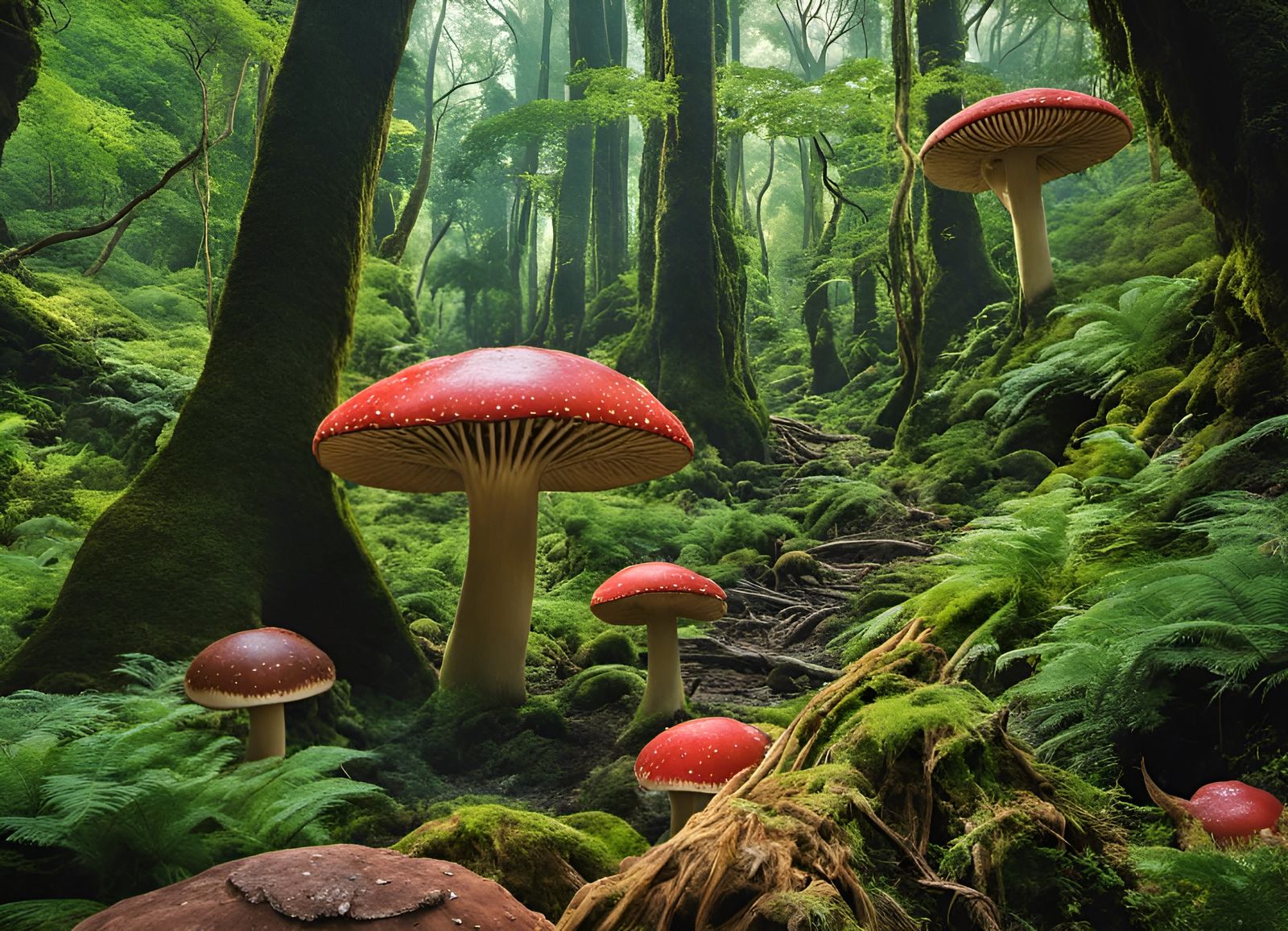 Giant Mushrooms in Fantasy Rainforest near Tokyo