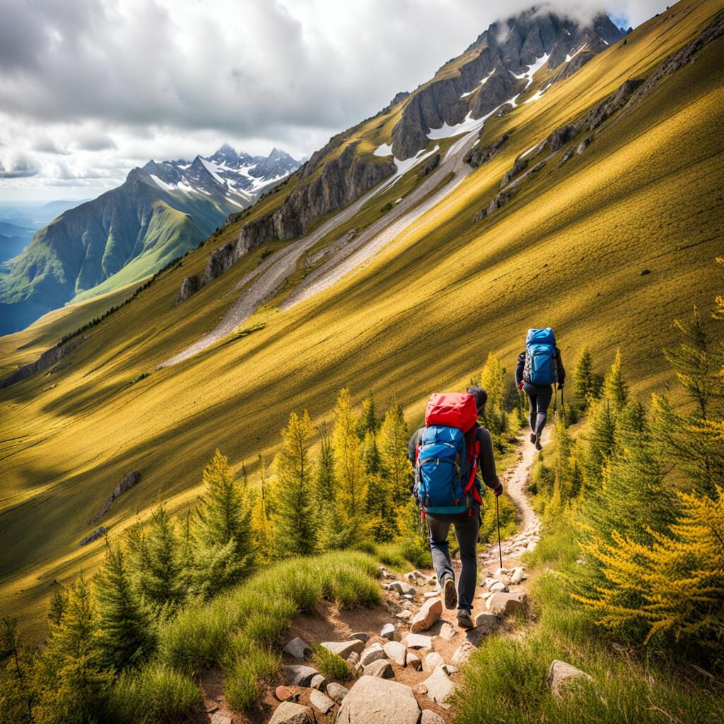 Hiker Ascends Mountain Peak