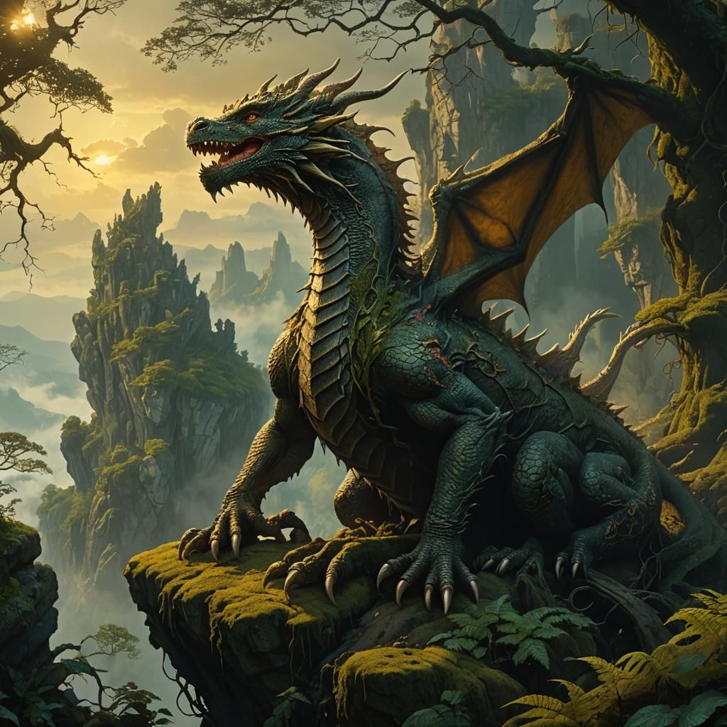 Ancient Dragon Overlooking Mystical Forest