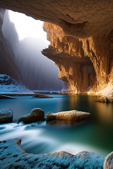 Neanderthal Caveman in Ice Cave: Matte Painting