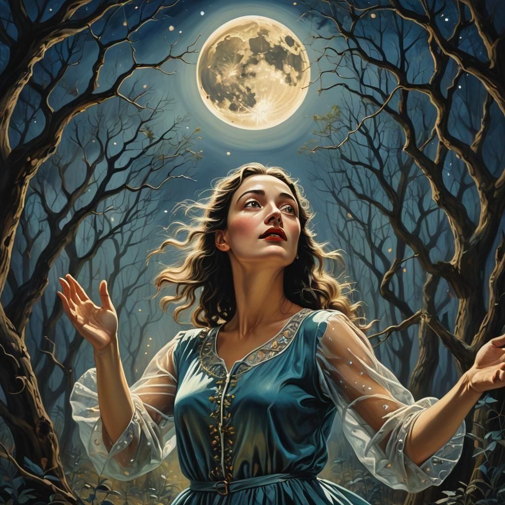 Eerily Beautiful Woman Dancing Under the Moon
