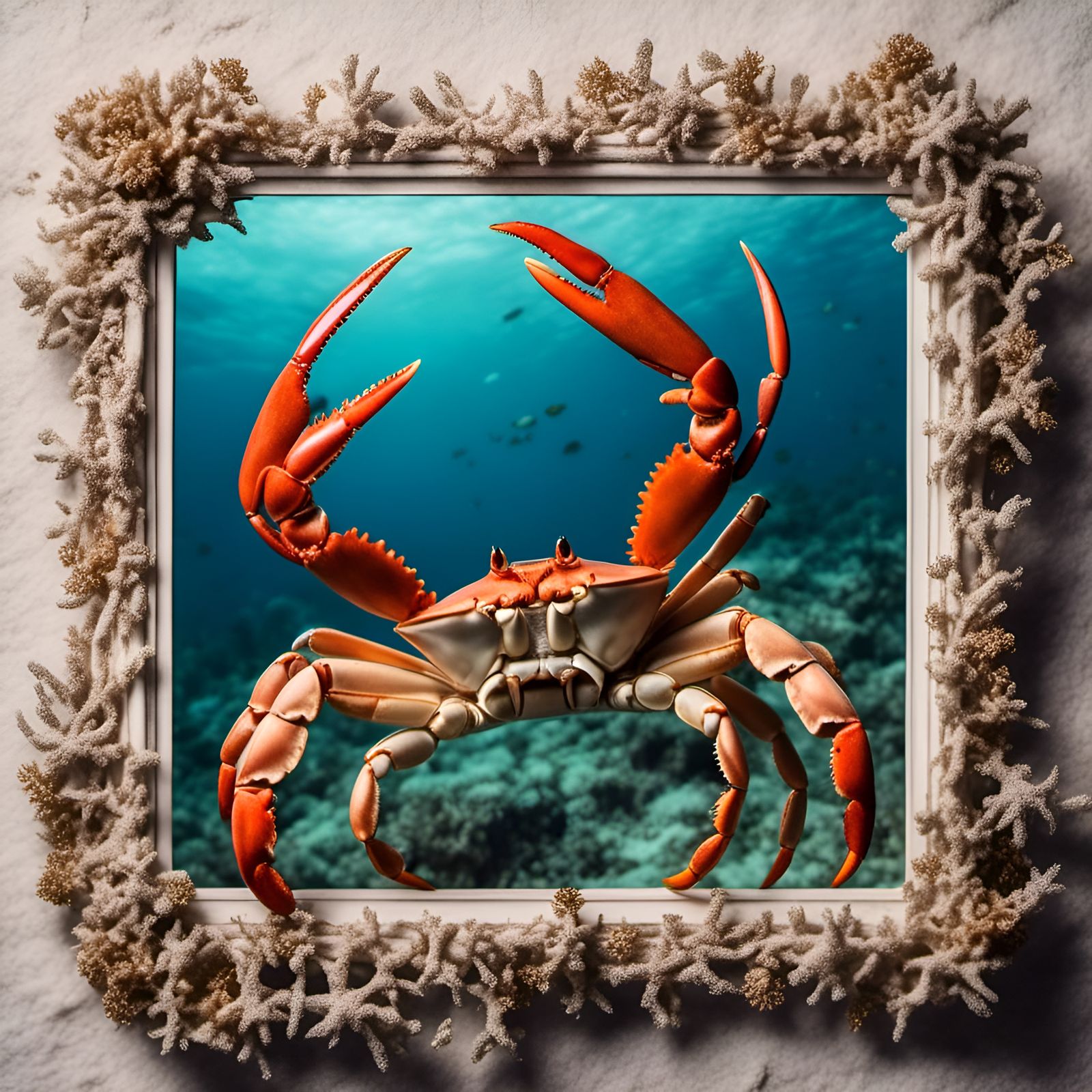 Surreal Crab Portrait in Coral Reef