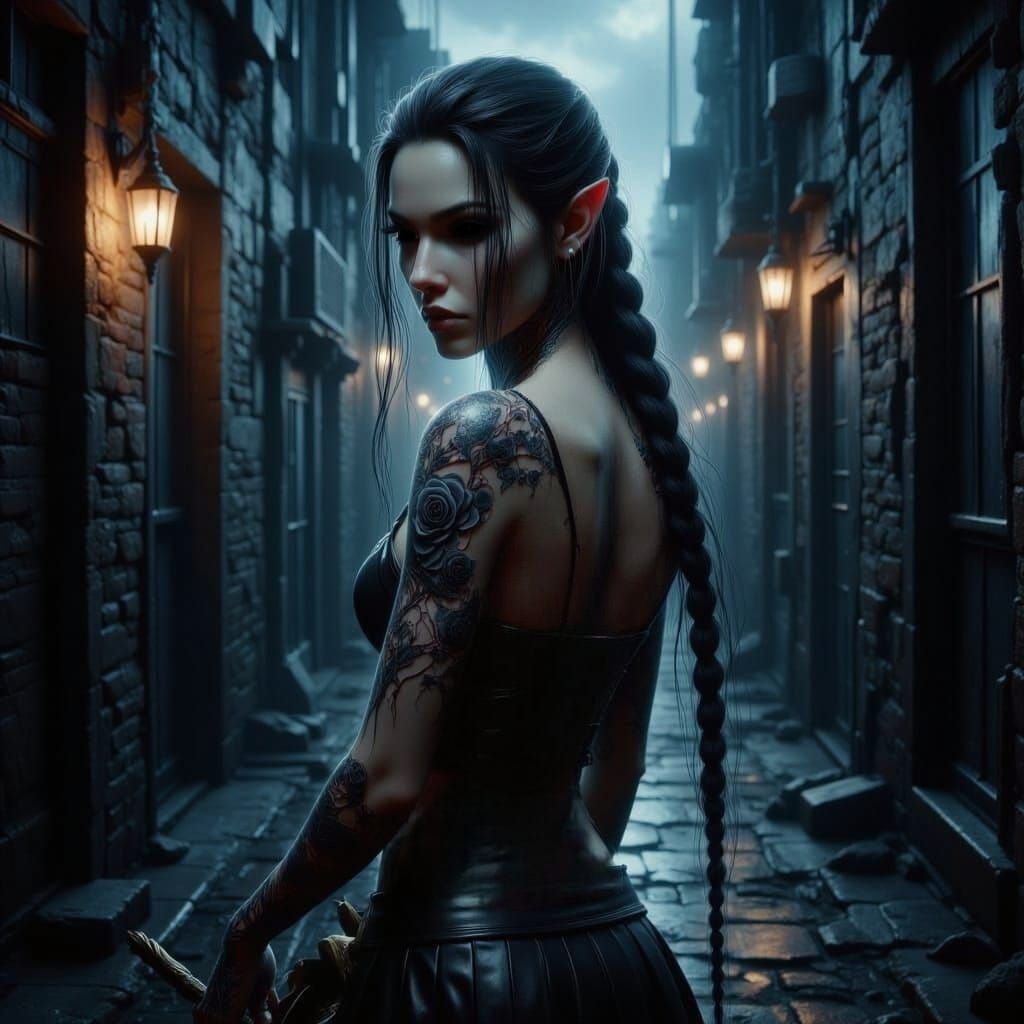 Elf Woman with Golden Eyes and Black Pupils