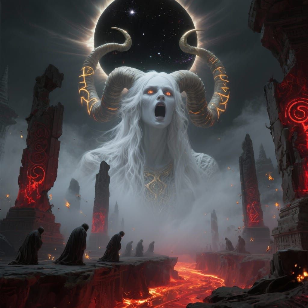 Dark Goddess Rises in Divine Horror Fantasy Scene