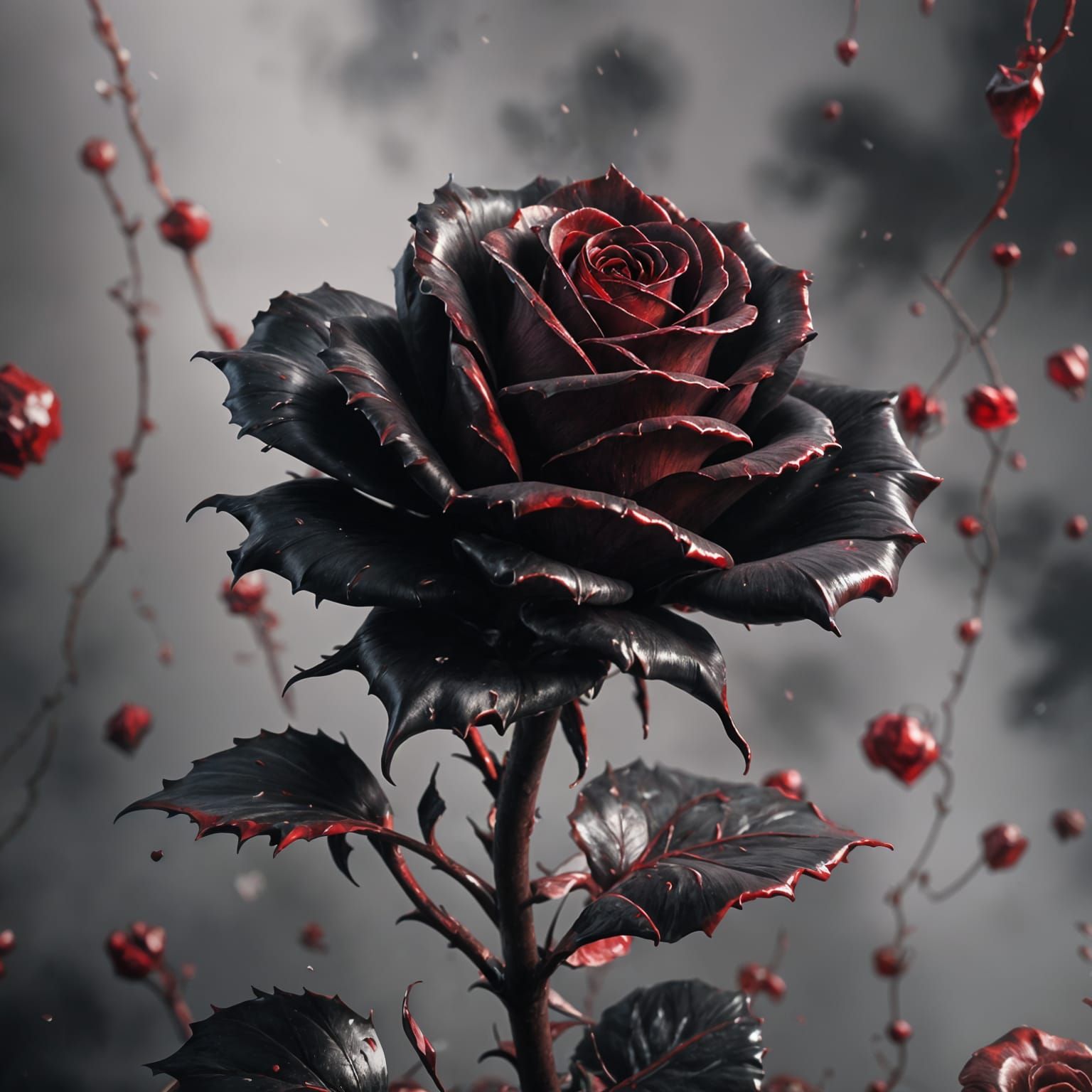 Detailed Black Rose Floating in Blood, 3D Render