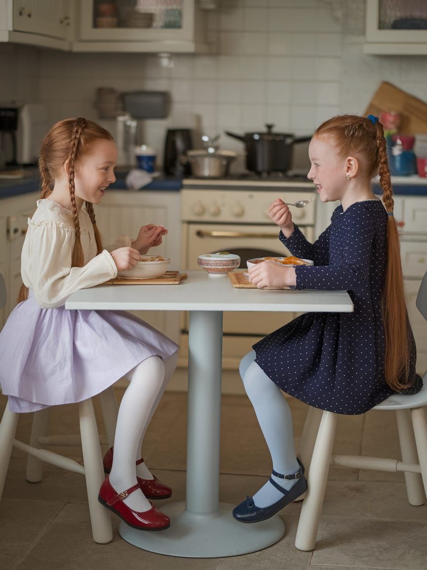 Two Young Girls Enjoy a Cozy Mealtime Moment