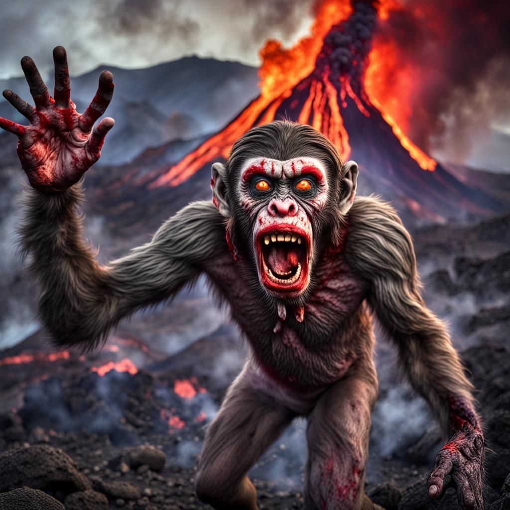 Zombie Monkey Clowns Sacrificed to Volcano in HDR