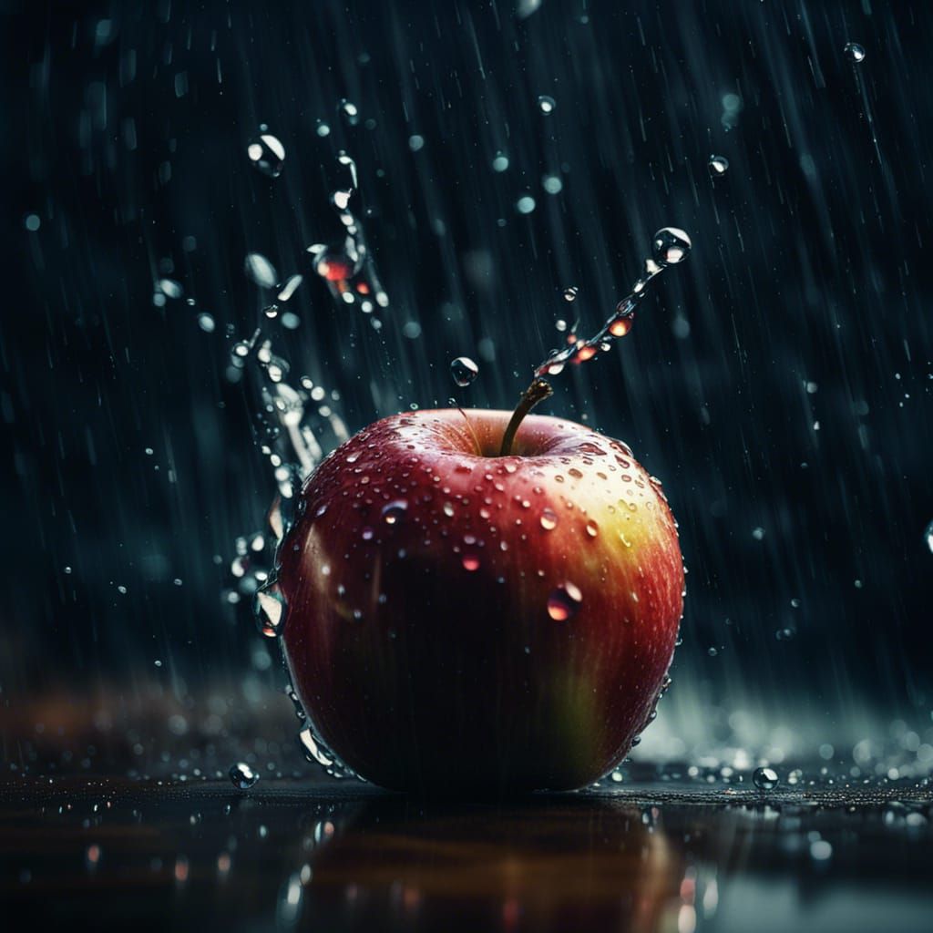 Macro Image of Apple Falling in Rain