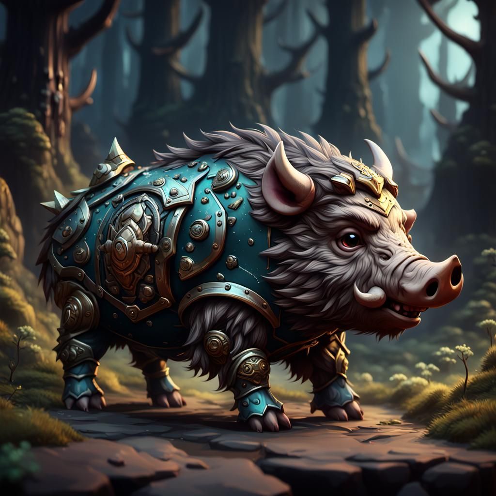 Detailed Chibi Metal Boar Matte Painting