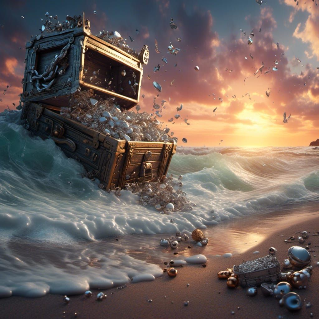 Silver Beach Sunset with Treasure Chest