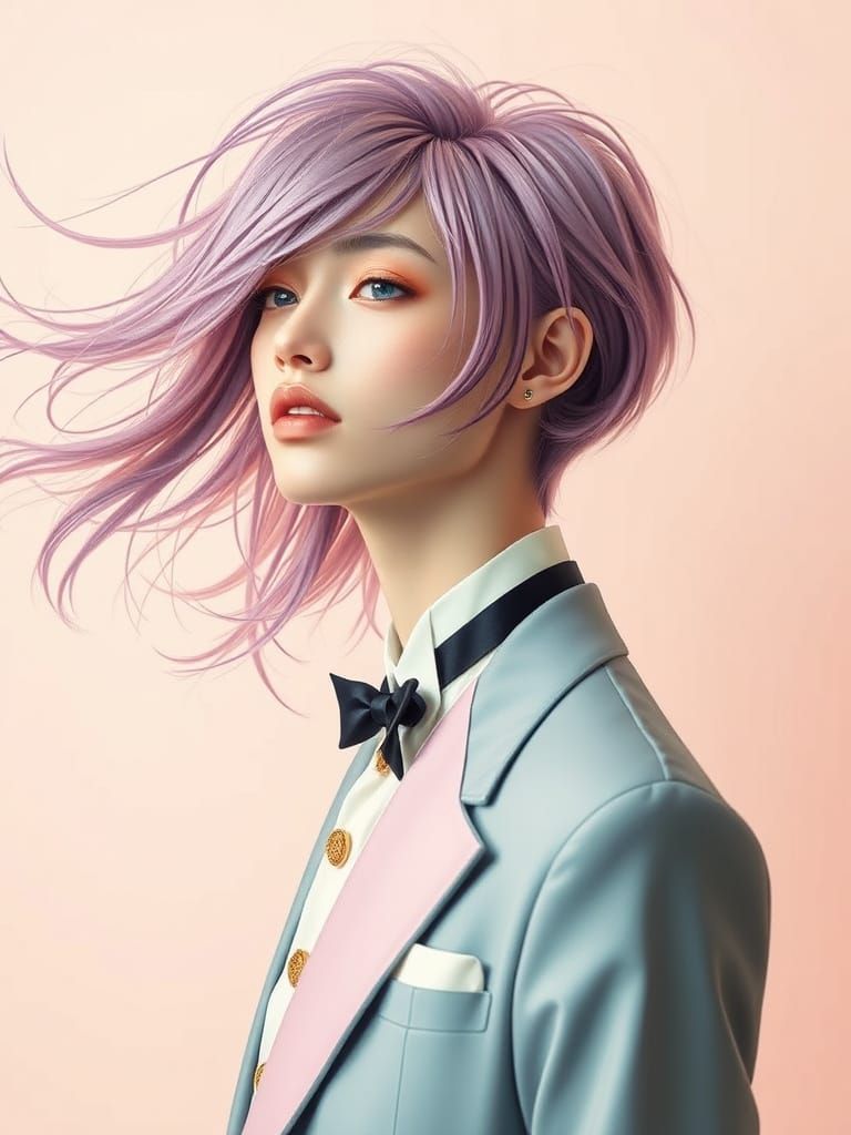 Androgynous Figure in Soft Pastel, Vibrant Colors