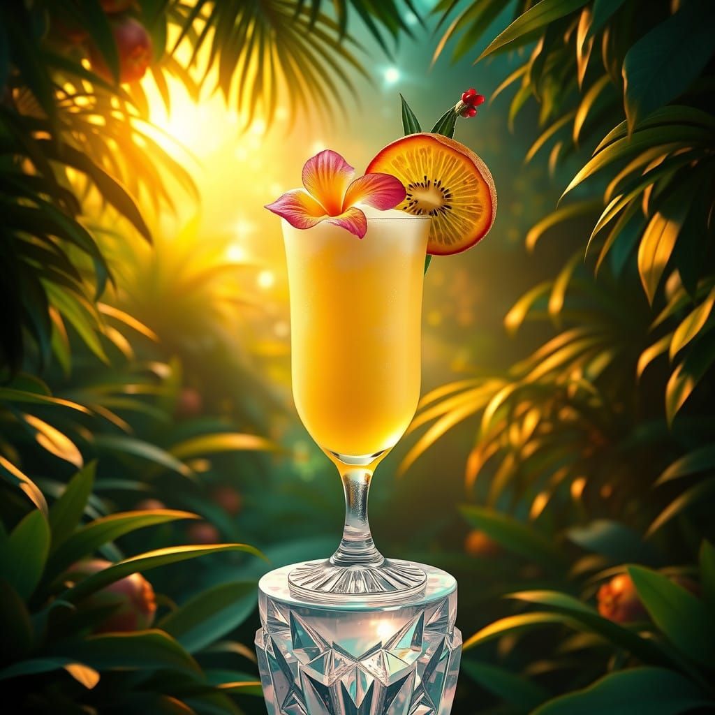 Mystical Piña Colada Glass in Lush Jungle Setting, Inspired...