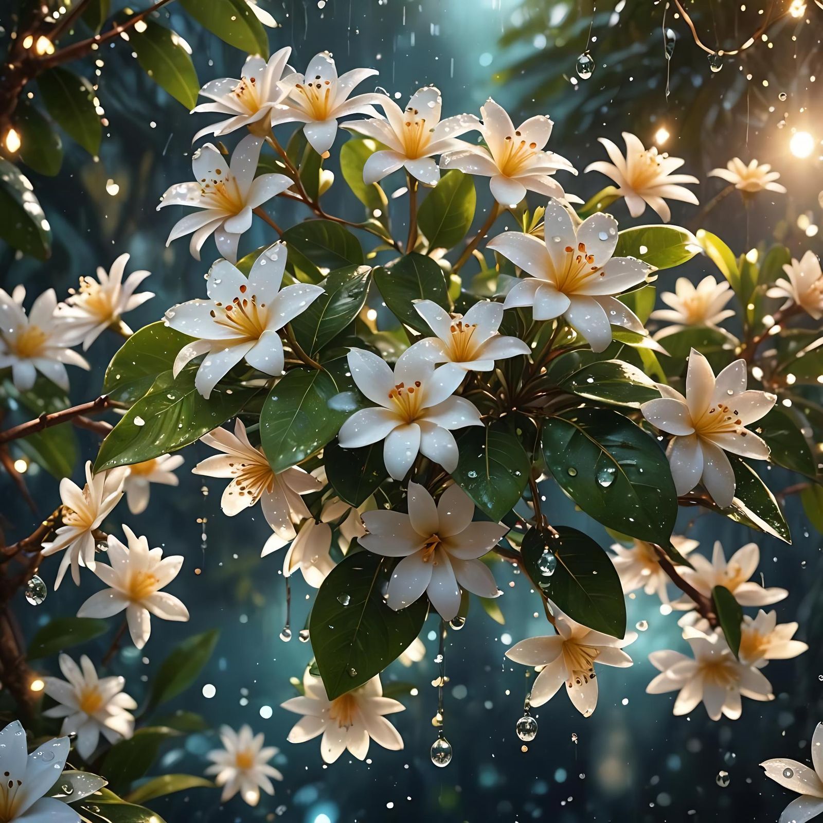 Madagascar Jasmine Glittery Reflection, Detailed Matte Paint...